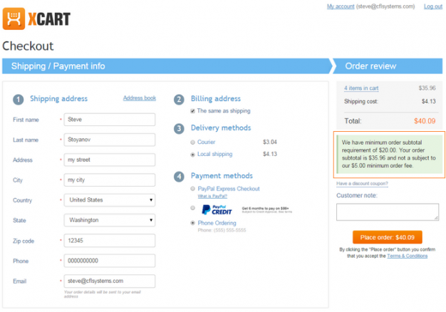 Minimum Order Fee